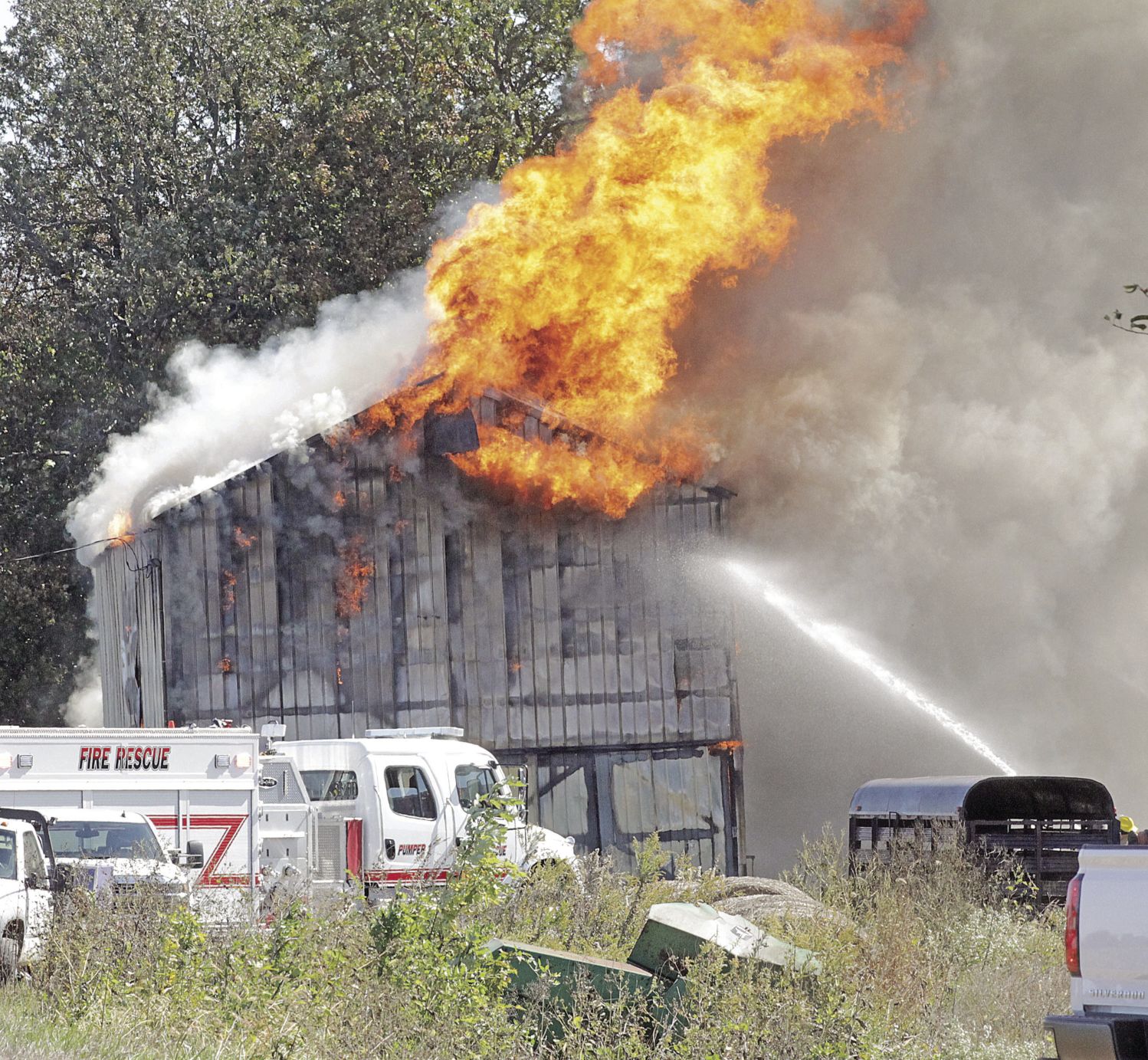 Tobacco Barn fire flames